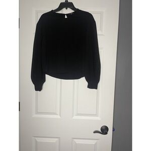 Express long Bell Sleeve Keyhole Button Back blouse Top black xs